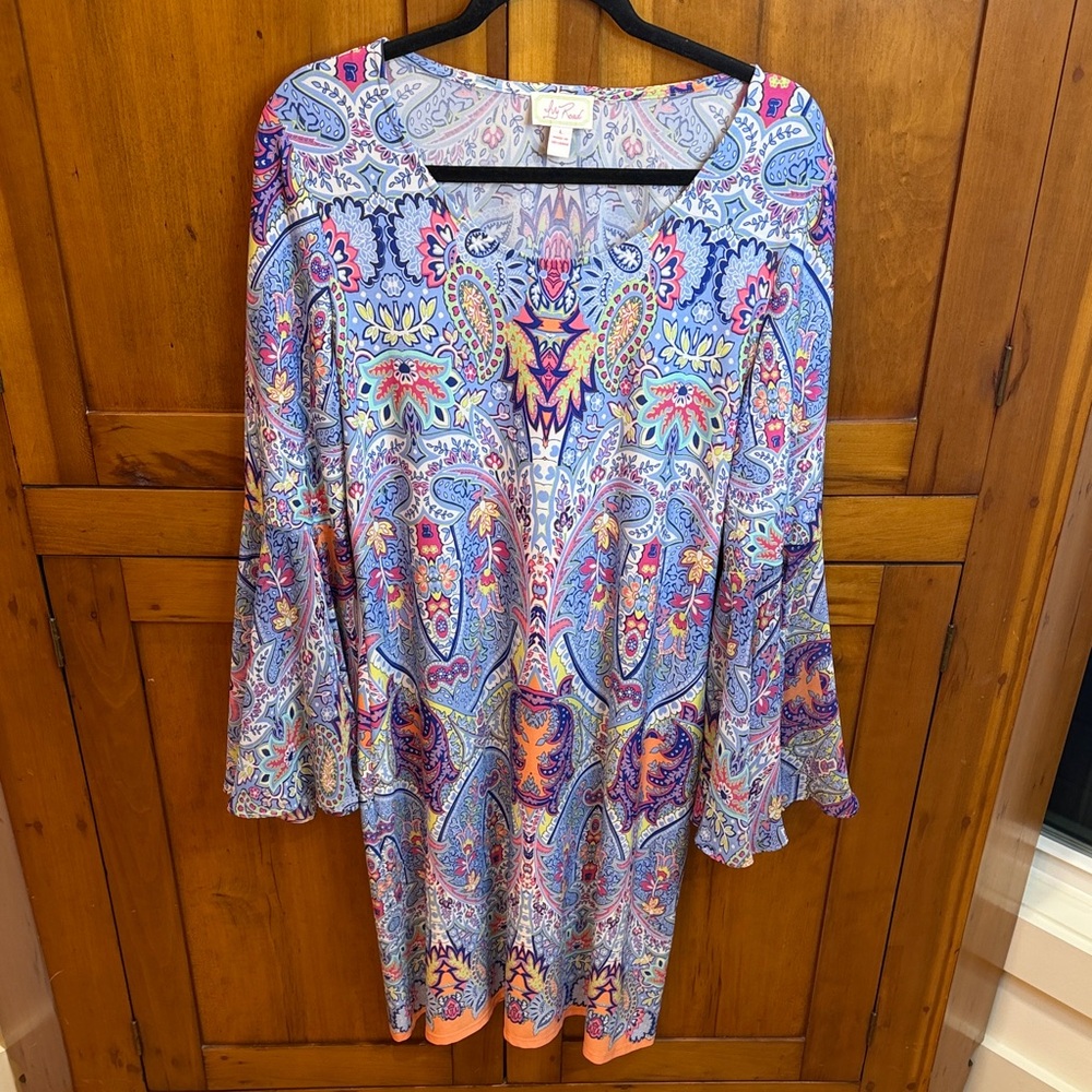 Ivy Road Bright Paisley Multicolor Midi Dress with Bell Sleeves